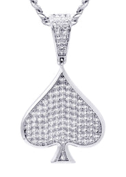White Gold Plated Cuban Link Chain & Ace of Spades Pendant | Appx. 15.9 Grams