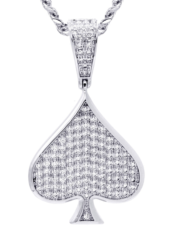 White Gold Plated Cuban Link Chain & Ace of Spades Pendant | Appx. 15.9 Grams