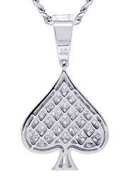 White Gold Plated Cuban Link Chain & Ace of Spades Pendant | Appx. 15.9 Grams