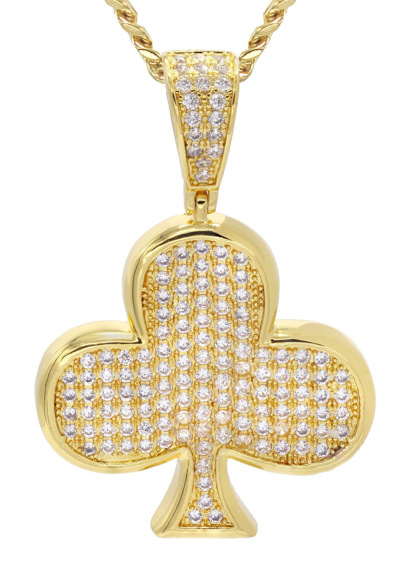Mens Gold Plated Cuban Link Chain & Clover Pendant | Appx. 18.8 Grams