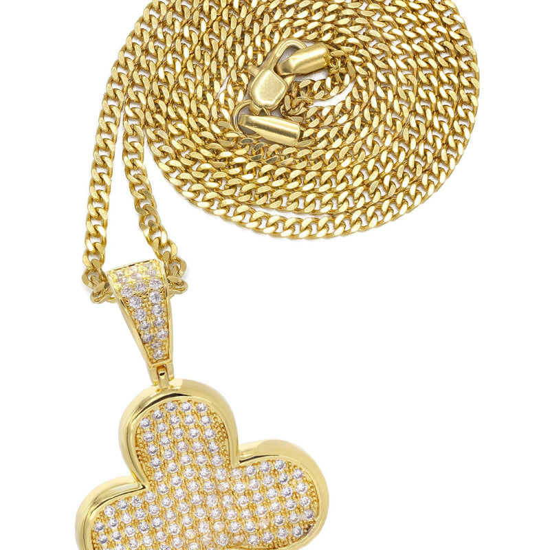 Mens Gold Plated Cuban Link Chain & Clover Pendant | Appx. 18.8 Grams