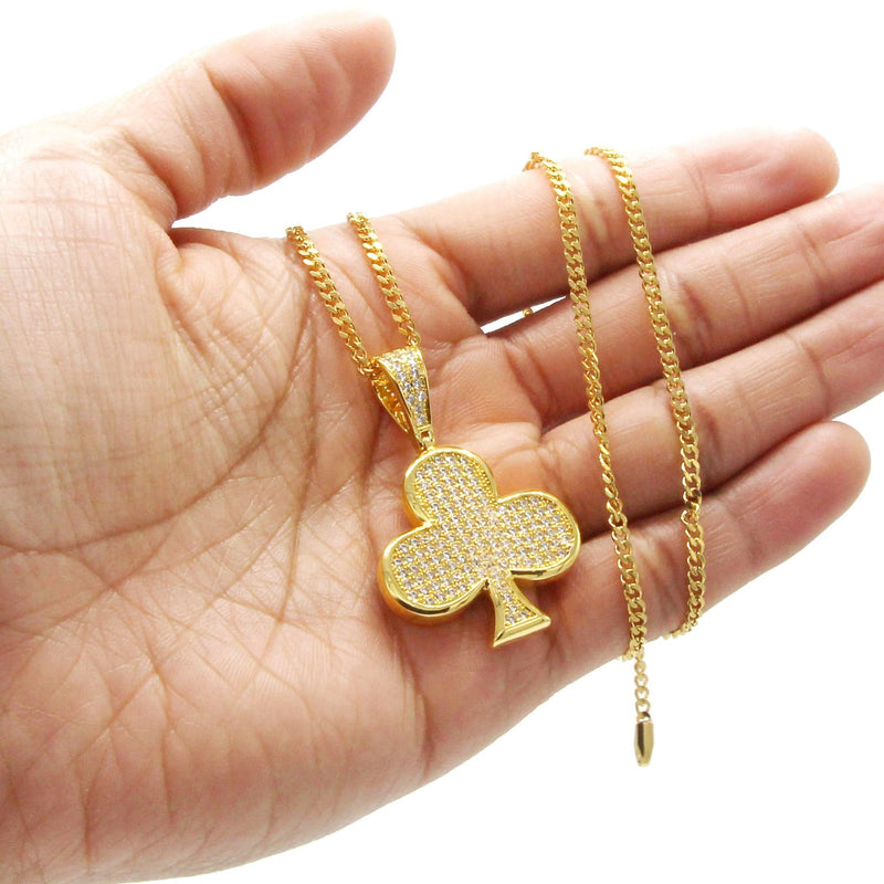 Mens Gold Plated Cuban Link Chain & Clover Pendant | Appx. 18.8 Grams