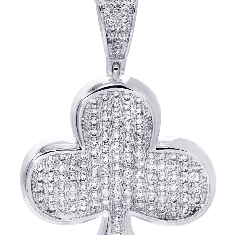 White Gold Plated Cuban Link Chain & Trebol Pendant | Appx. 18.8 Grams