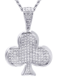 White Gold Plated Cuban Link Chain & Trebol Pendant | Appx. 18.8 Grams