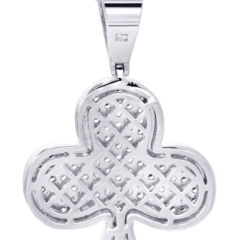 White Gold Plated Cuban Link Chain & Trebol Pendant | Appx. 18.8 Grams