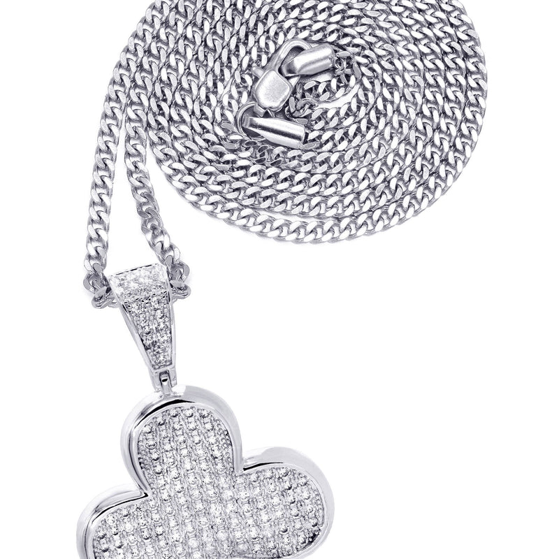 White Gold Plated Cuban Link Chain & Trebol Pendant | Appx. 18.8 Grams