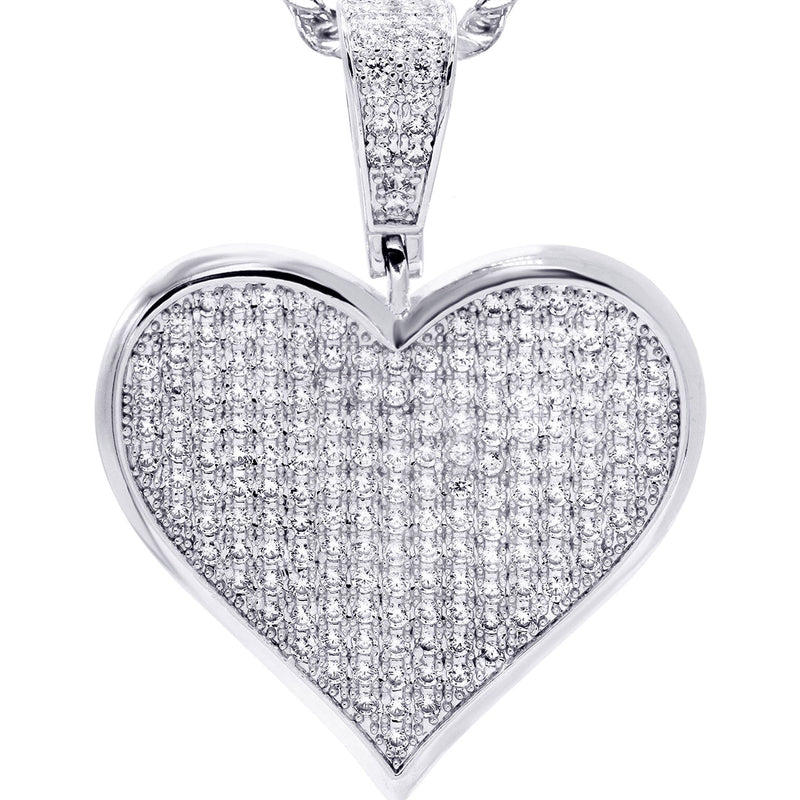 White Gold Plated Cuban Link Chain & Heart Pendant | Appx. 19.5 Grams