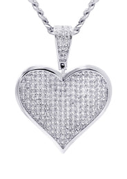 White Gold Plated Cuban Link Chain & Heart Pendant | Appx. 19.5 Grams