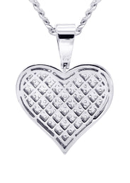 White Gold Plated Cuban Link Chain & Heart Pendant | Appx. 19.5 Grams