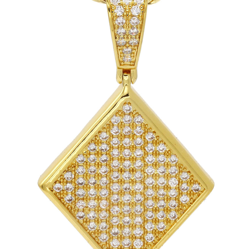 Mens Gold Plated Rope Chain & Iced Out Pendant | Appx. 16.1 Grams
