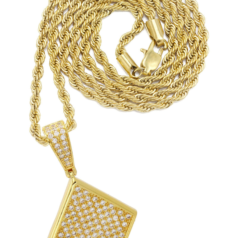 Mens Gold Plated Rope Chain & Iced Out Pendant | Appx. 16.1 Grams
