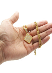 Mens Gold Plated Rope Chain & Iced Out Pendant | Appx. 16.1 Grams