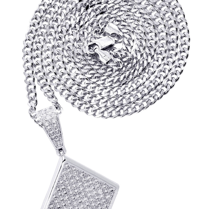 White Gold Plated Cuban Link Chain & Iced Out Pendant | Appx. 16.1 Grams