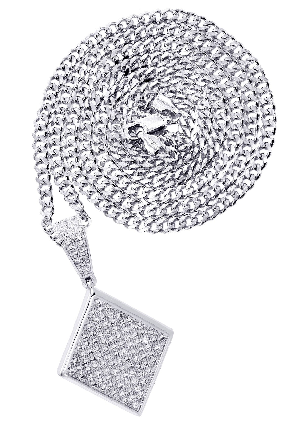 White Gold Plated Cuban Link Chain & Iced Out Pendant | Appx. 16.1 Grams