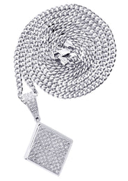 White Gold Plated Cuban Link Chain & Iced Out Pendant | Appx. 16.1 Grams