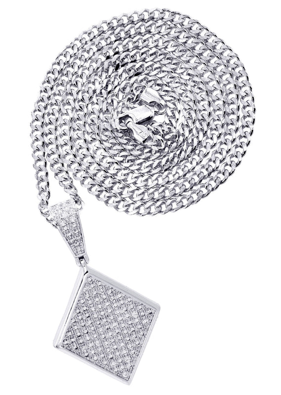 White Gold Plated Cuban Link Chain & Iced Out Pendant | Appx. 16.1 Grams