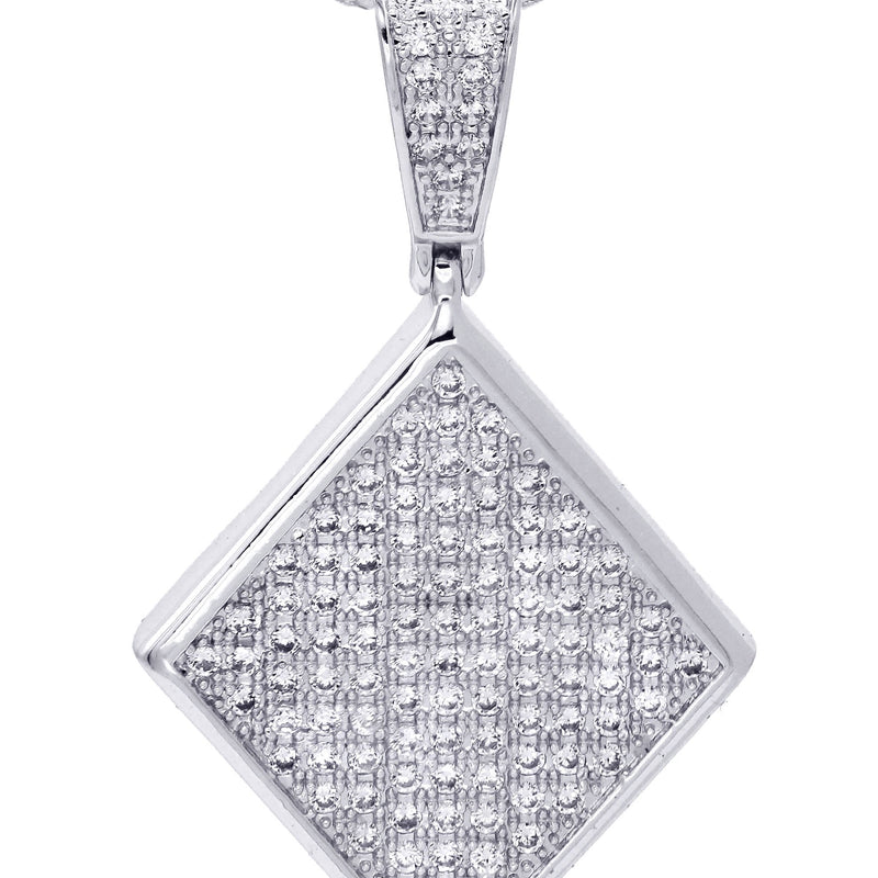 White Gold Plated Cuban Link Chain & Iced Out Pendant | Appx. 16.1 Grams