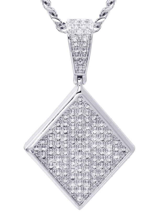 White Gold Plated Cuban Link Chain & Iced Out Pendant | Appx. 16.1 Grams