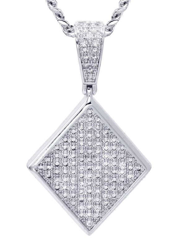 White Gold Plated Cuban Link Chain & Iced Out Pendant | Appx. 16.1 Grams