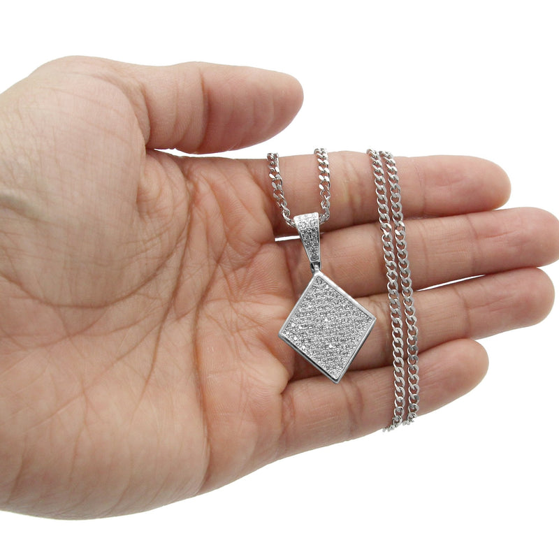 White Gold Plated Cuban Link Chain & Iced Out Pendant | Appx. 16.1 Grams
