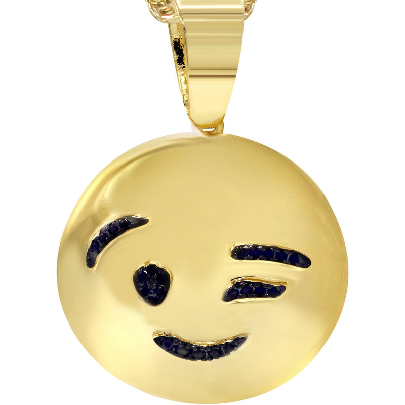 Mens Gold Plated Cuban Link Chain & Emoji Pendant | Appx. 14.3 Grams