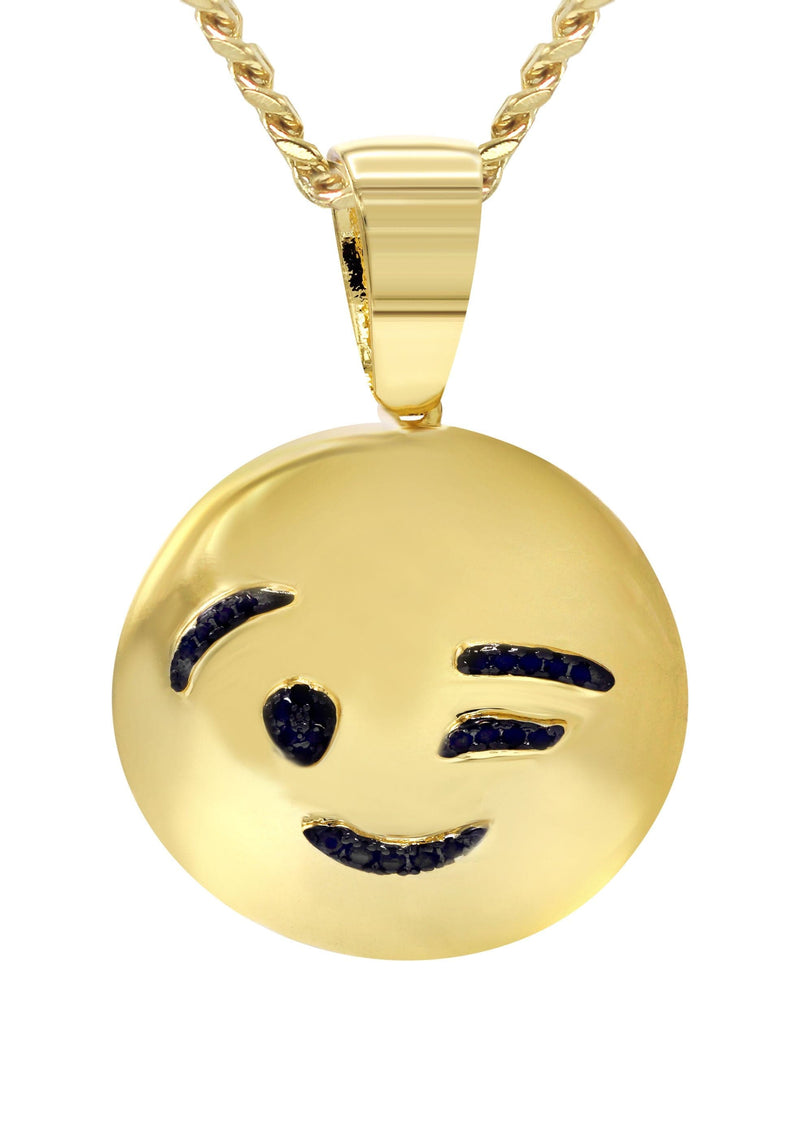 Mens Gold Plated Cuban Link Chain & Emoji Pendant | Appx. 14.3 Grams