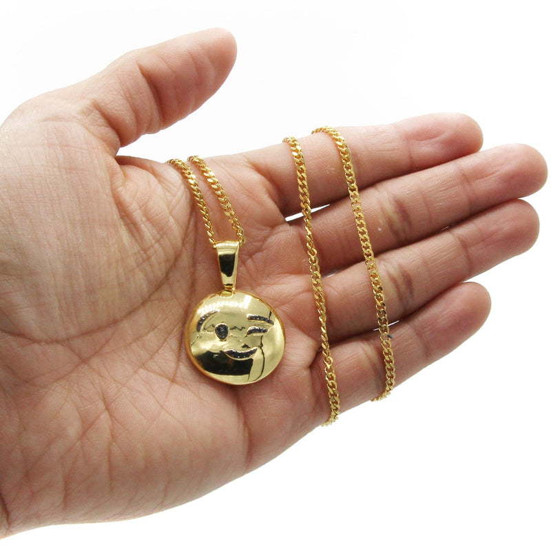 Mens Gold Plated Cuban Link Chain & Emoji Pendant | Appx. 14.3 Grams