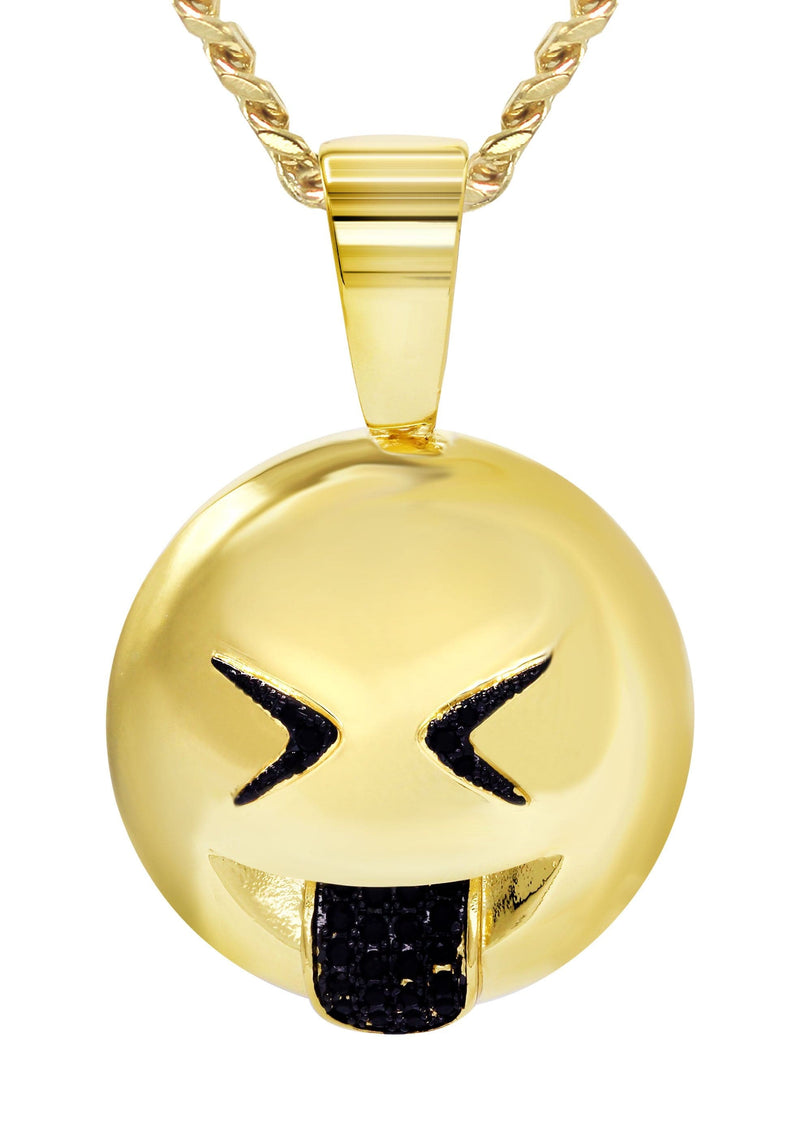 Mens Gold Plated Cuban Link Chain & Emoji Pendant | Appx. 16 Grams