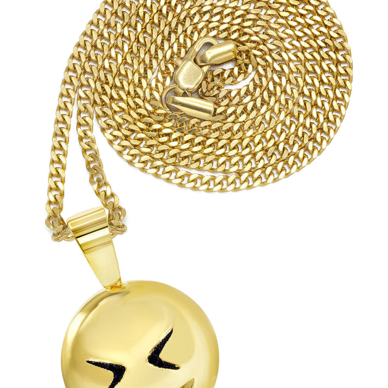 Mens Gold Plated Cuban Link Chain & Emoji Pendant | Appx. 16 Grams