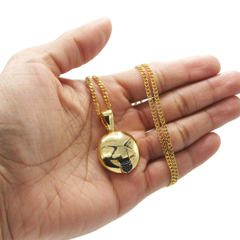 Mens Gold Plated Cuban Link Chain & Emoji Pendant | Appx. 16 Grams