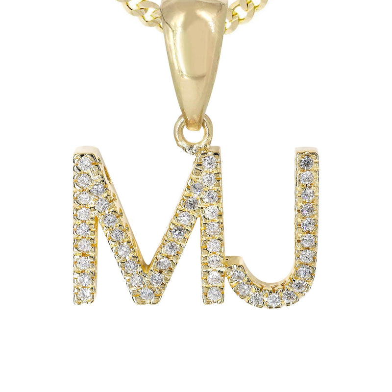 14K Gold Diamond  Double Initial Pendant and Cuban Chain