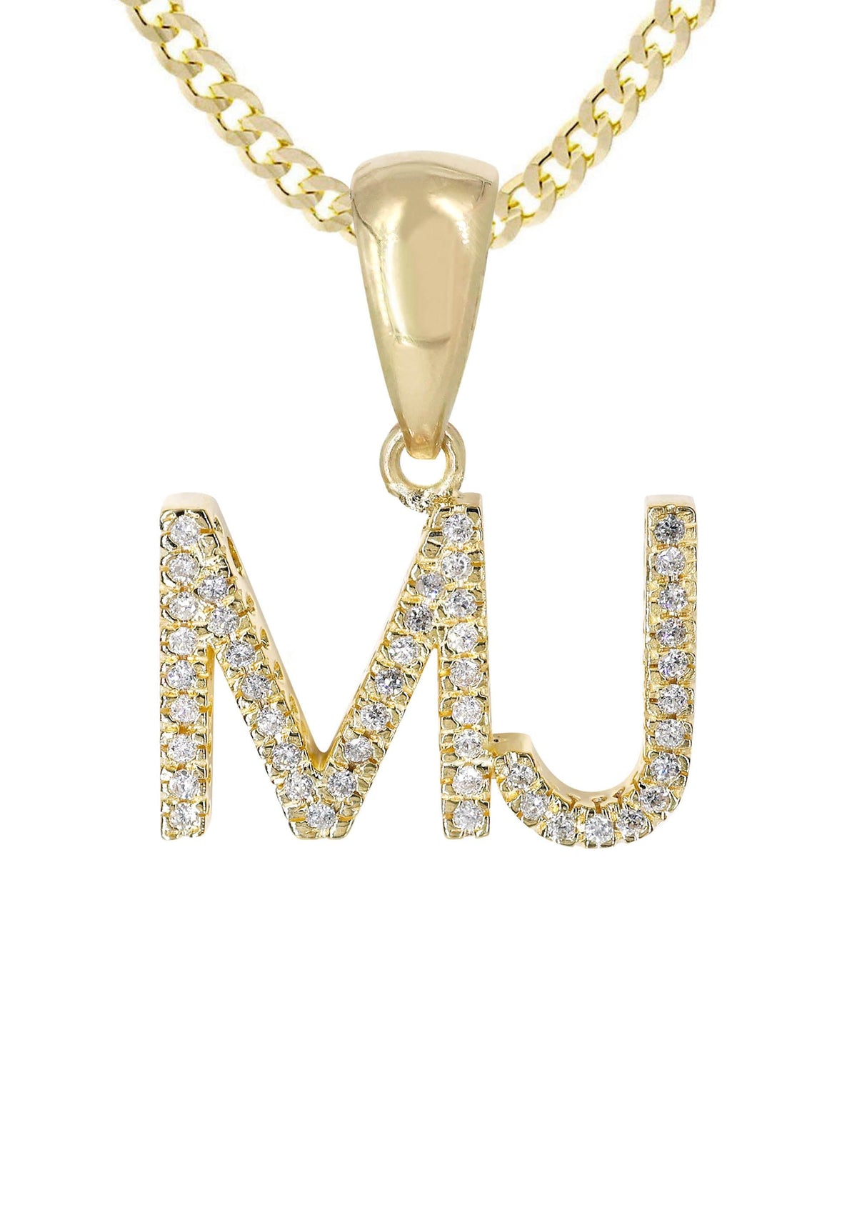 14K Gold Diamond  Double Initial Pendant and Cuban Chain