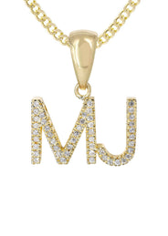 14K Gold Diamond  Double Initial Pendant and Cuban Chain