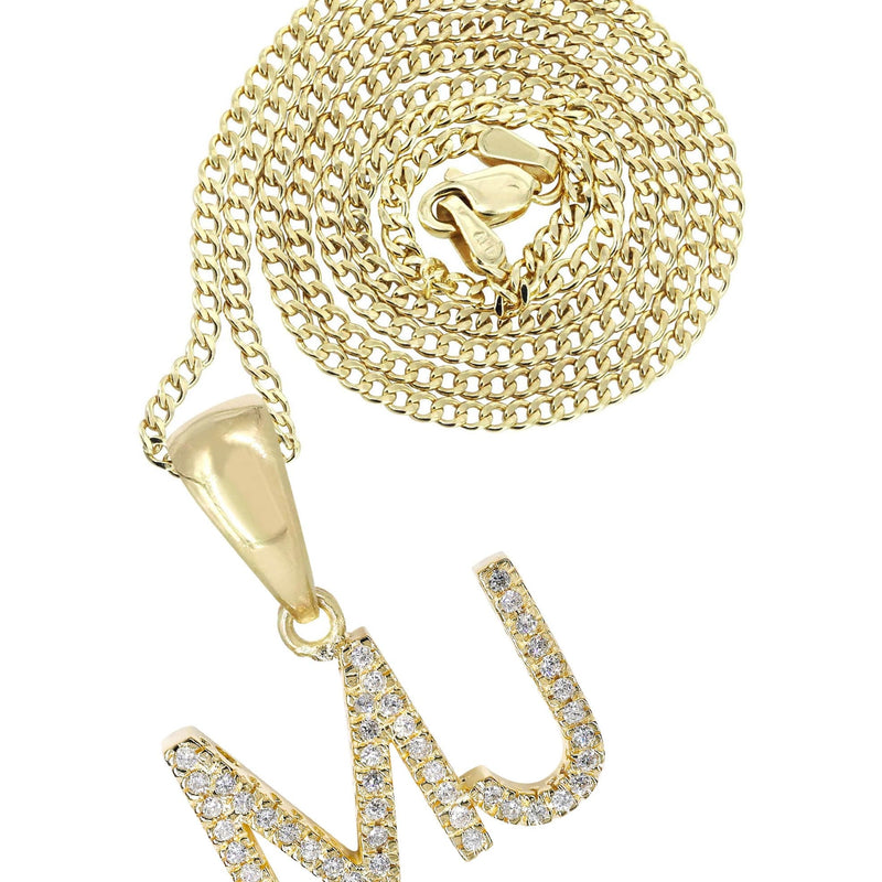 14K Gold Diamond  Double Initial Pendant and Cuban Chain