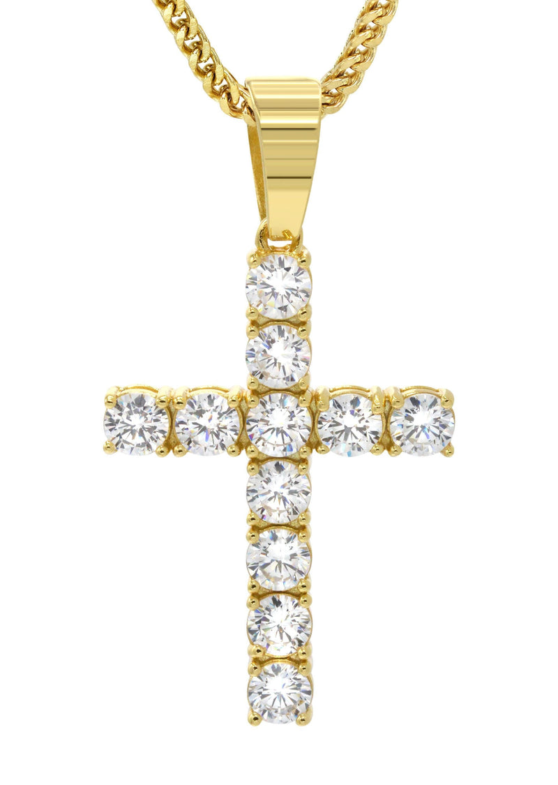 Mens Gold Plated Franco Chain & Cross Pendant | Appx. 13 Grams