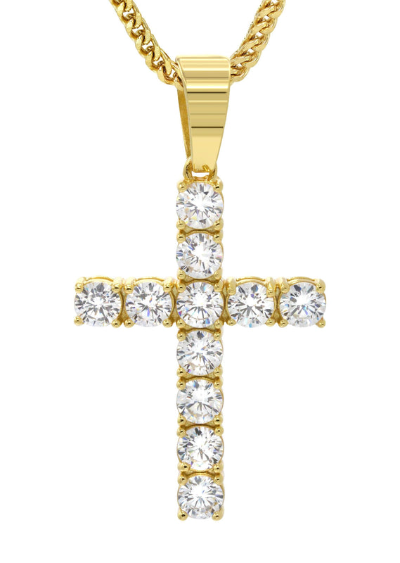 Mens Gold Plated Franco Chain & Cross Pendant | Appx. 13 Grams