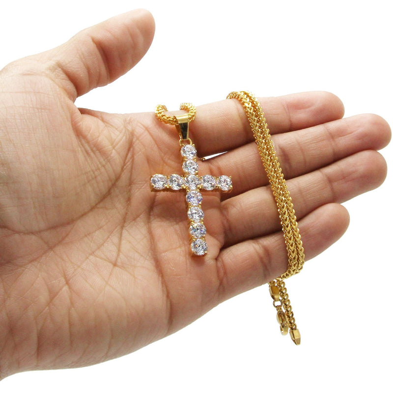 Mens Gold Plated Franco Chain & Cross Pendant | Appx. 13 Grams