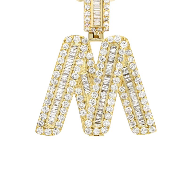 Yellow Gold Letter "M" Baguette Diamond Necklace | 3.3 Carats
