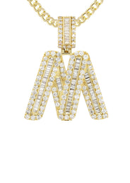 Yellow Gold Letter "M" Baguette Diamond Necklace | 3.3 Carats