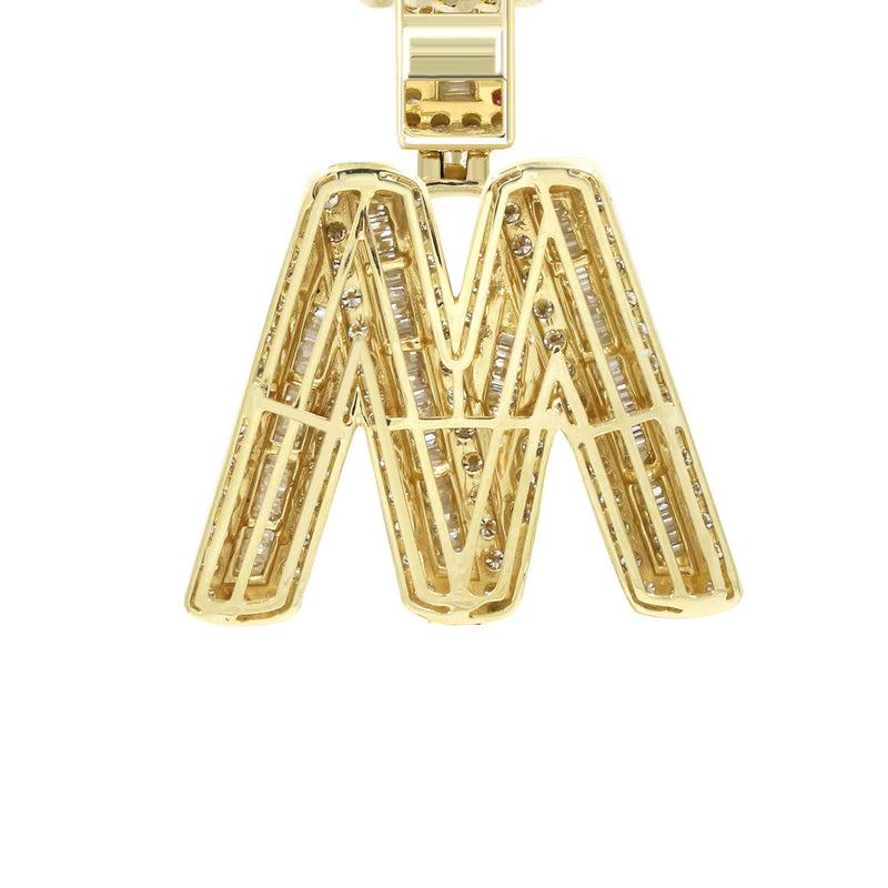 Yellow Gold Letter "M" Baguette Diamond Necklace | 3.3 Carats