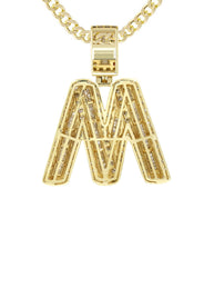 Yellow Gold Letter "M" Baguette Diamond Necklace | 3.3 Carats