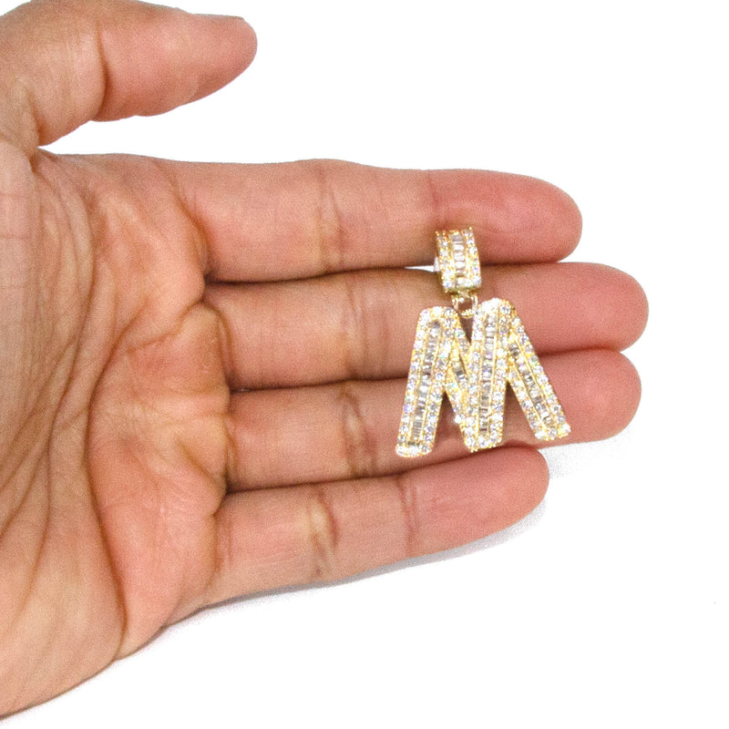 Yellow Gold Letter "M" Baguette Diamond Necklace | 3.3 Carats