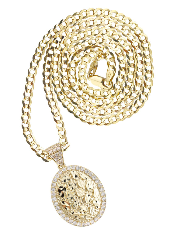 10K Yellow Gold Oval Nugget Necklace | Appx. 2.4 - 9.4 Grams