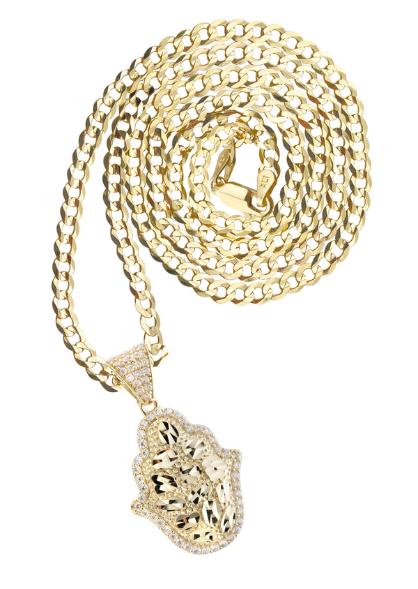 10K Yellow Gold Hamsa Hand Nugget Necklace | Appx. 3.5 - 10.5 Grams