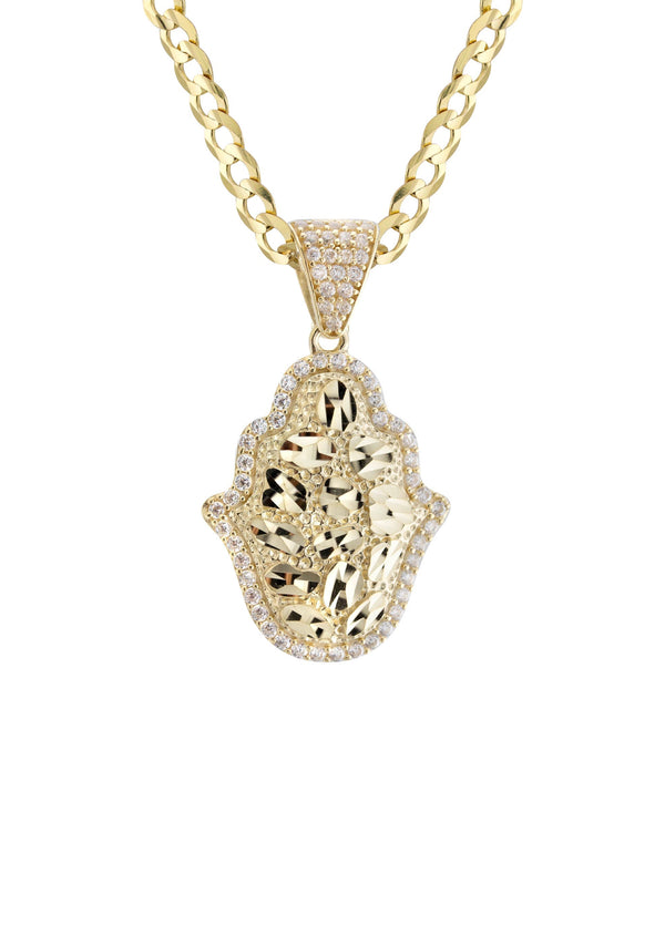 10K Yellow Gold Hamsa Hand Nugget Necklace | Appx. 3.5 - 10.5 Grams