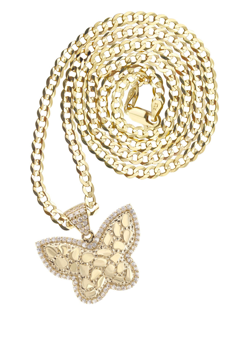 10K Yellow Gold Butterfly Nugget Necklace | Appx. 3.4 - 10.4 Grams
