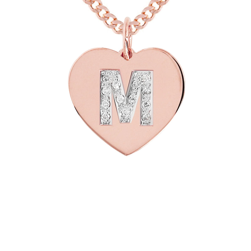 14K Rose Gold Diamond  Initial Heart Pendant Necklace
