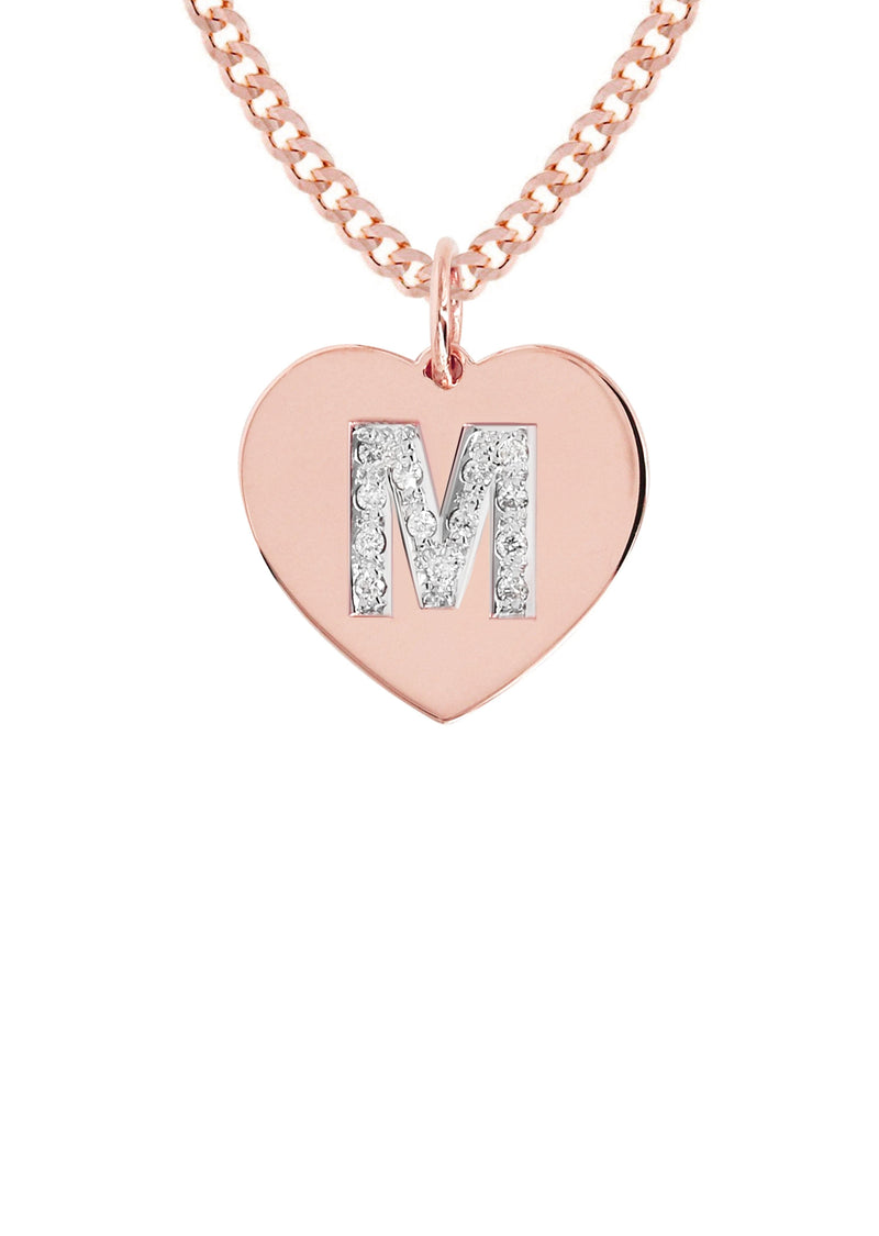 14K Rose Gold Diamond  Initial Heart Pendant Necklace