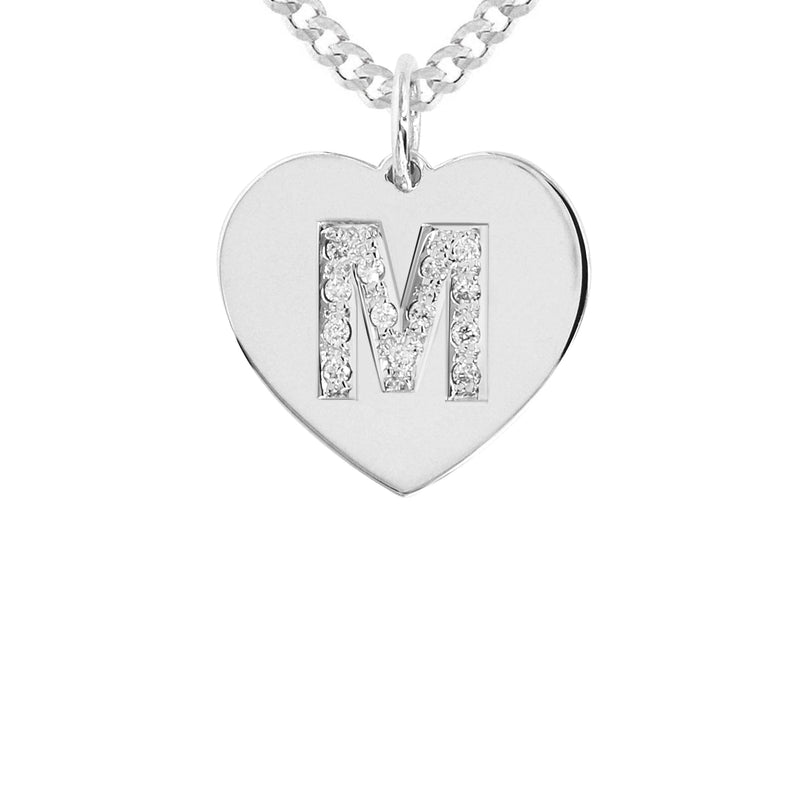 14K White Gold Diamond  Initial Heart Pendant Necklace