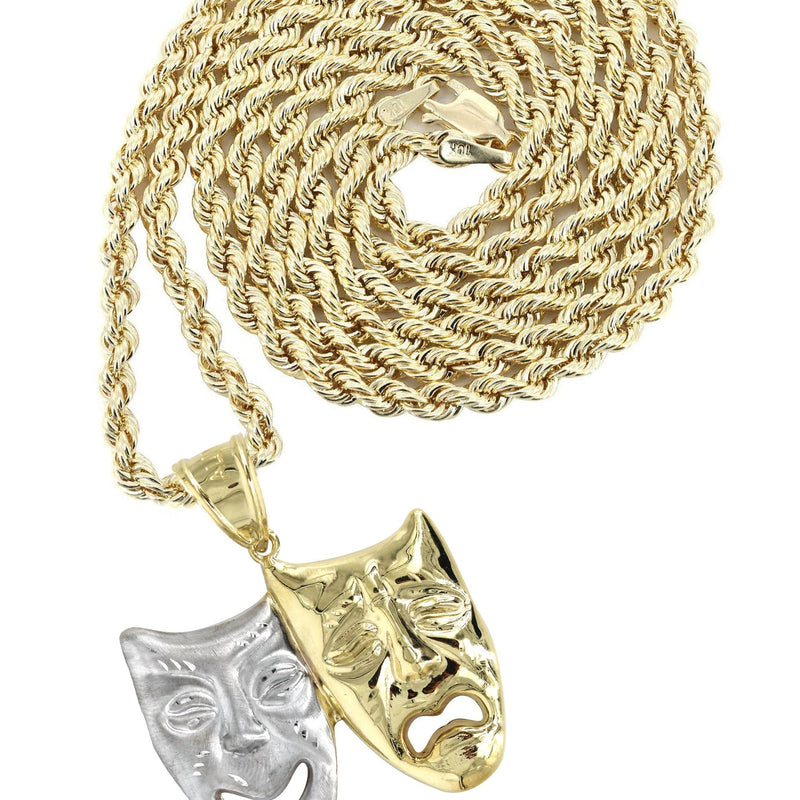 10K Yellow Gold Comedy & tragedy Masks Necklace | Appx. 15.1 Grams